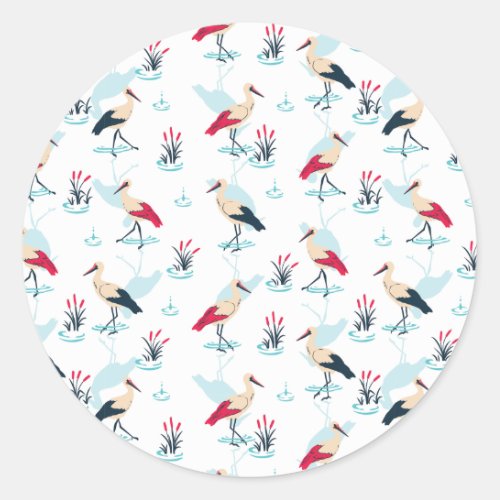 Serene Stork Sanctuary _ Elegant Pond Scene Classic Round Sticker