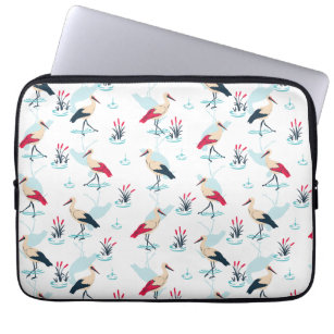 Serene Stork Sanctuary - Elegant Pond Scene Laptop Sleeve