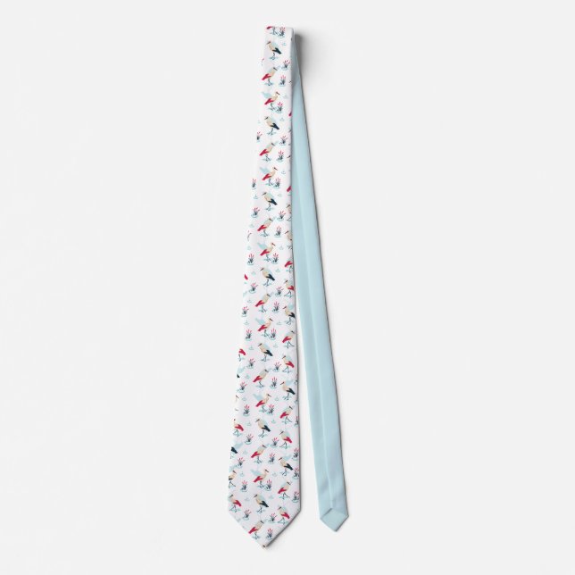 Serene Stork Sanctuary - Elegant Pond Scene Neck Tie (Front)