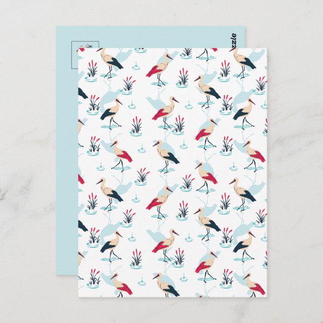 Serene Stork Sanctuary - Elegant Pond Scene Postcard (Front/Back)