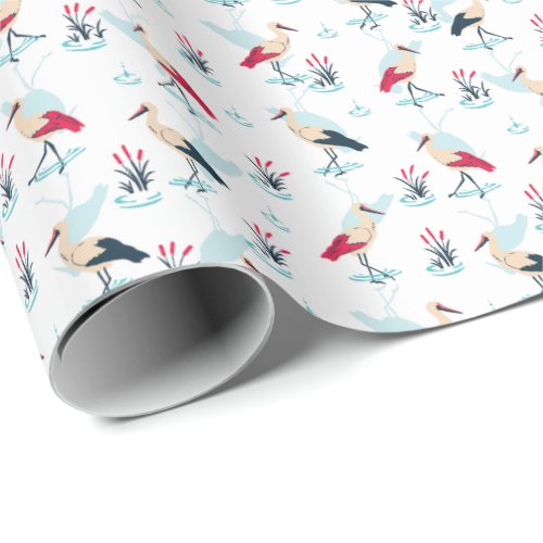 Serene Stork Sanctuary _ Elegant Pond Scene Wrapping Paper
