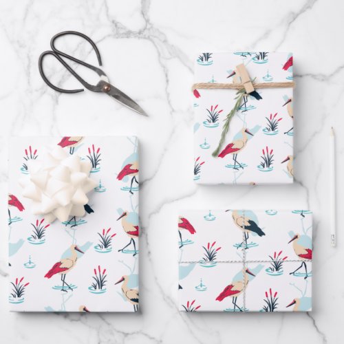 Serene Stork Sanctuary _ Elegant Pond Scene Wrapping Paper Sheets
