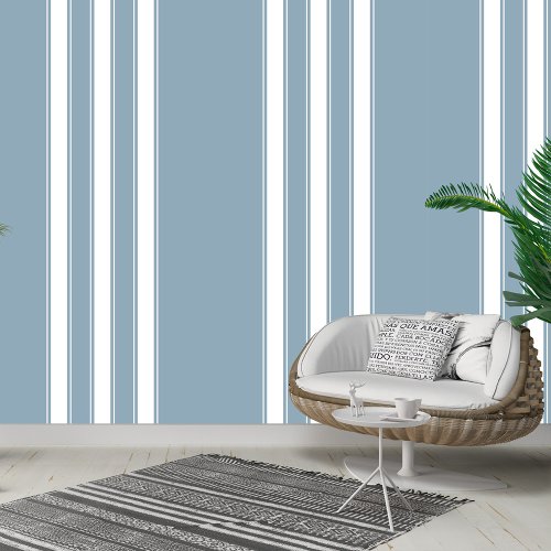 Serene Stripes Dusty Blue  White Peel and Stick Wallpaper