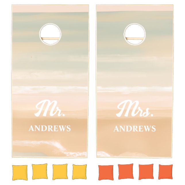 Serene Summer Beach Coastal Wedding Cornhole Set (Set)