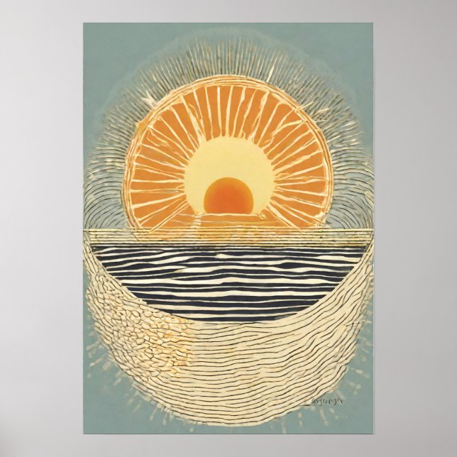 Serene Sun Illustration Wall Art Poster (Front)