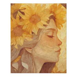 Serene Sunflower Crown Profile Art Faux Canvas Print