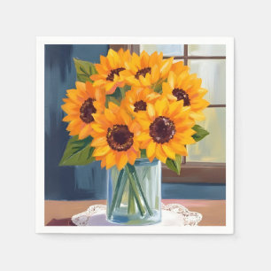 Serene Sunflowers Yellow Floral Watercolor Napkins