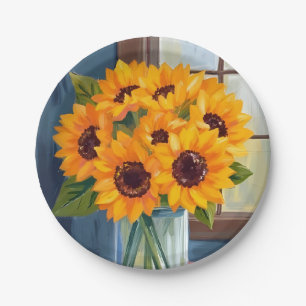 Serene Sunflowers Yellow Floral Watercolor Paper Plates