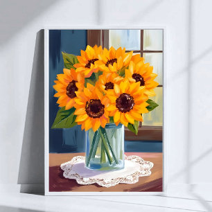 Serene Sunflowers Yellow Floral Watercolor Poster