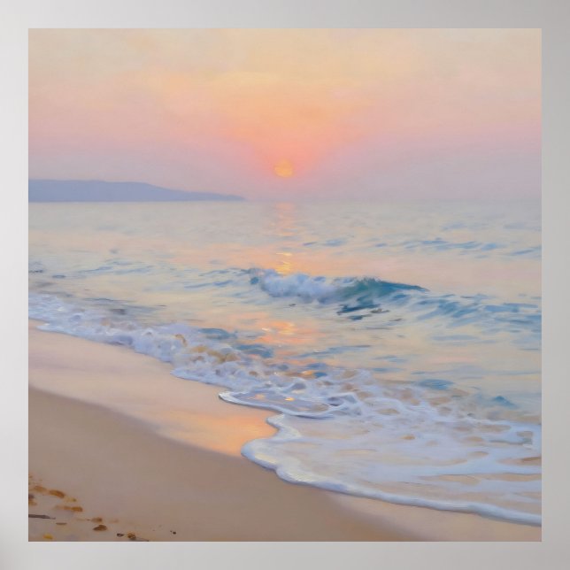 Serene Sunset Beach Ocean Glow Poster (Front)