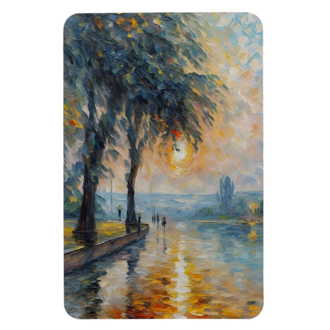 Serene Sunset by Water Impressionist Landscape Art Magnet (Vertical)