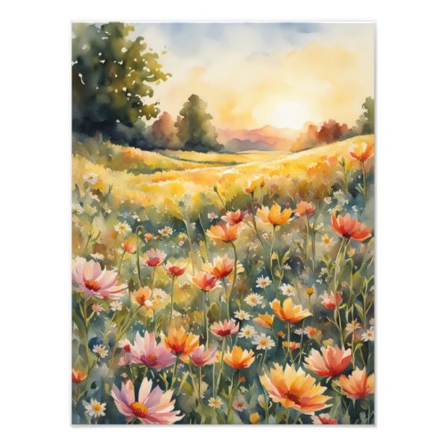 Serene Sunset Flower Field Photo Print