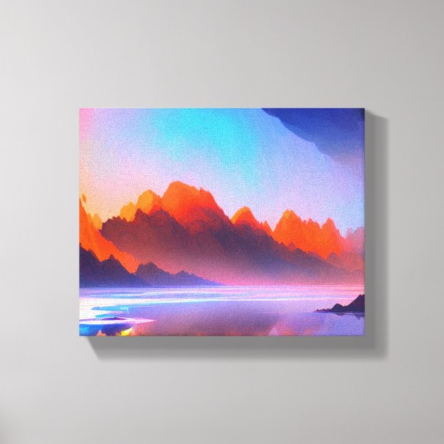 Serene Sunset Mountain Lake Landscape Canvas Print (Front)