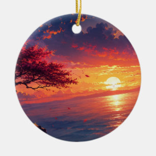 Serene Sunset Ocean Landscape Ceramic Ornament V