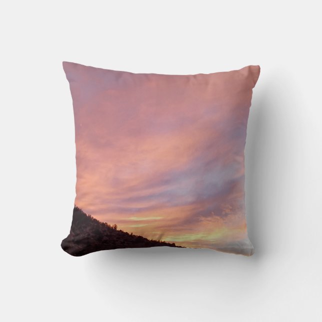 Serene Sunset Over Mountain Ridge With Pink Orange Throw Pillow (Front)
