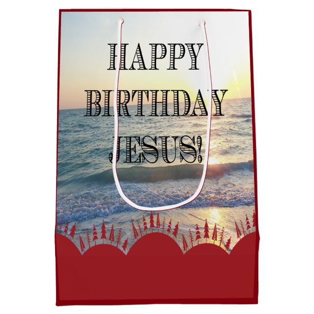 Serene Sunset Over Ocean Happy Birthday Jesus Medium Gift Bag (Back)