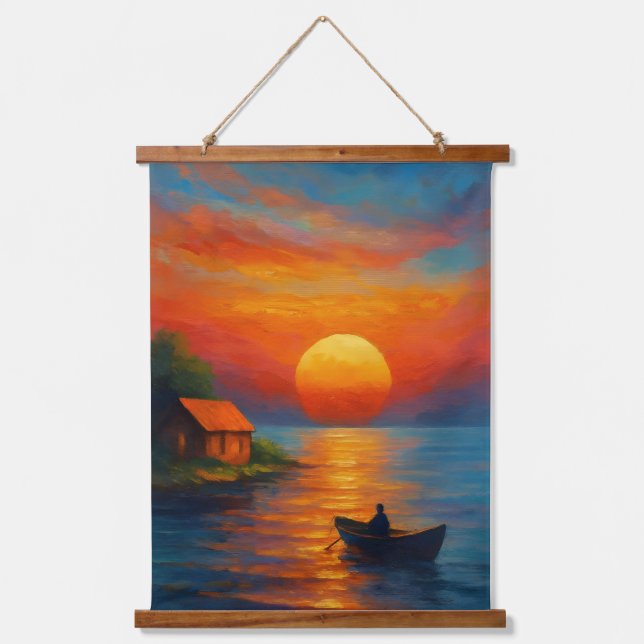 Serene Sunset Over the Lake – Topped Wall Tapestry (Front)