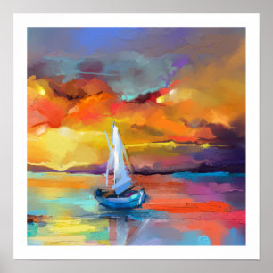 Serene Sunset Sailboat Art Poster