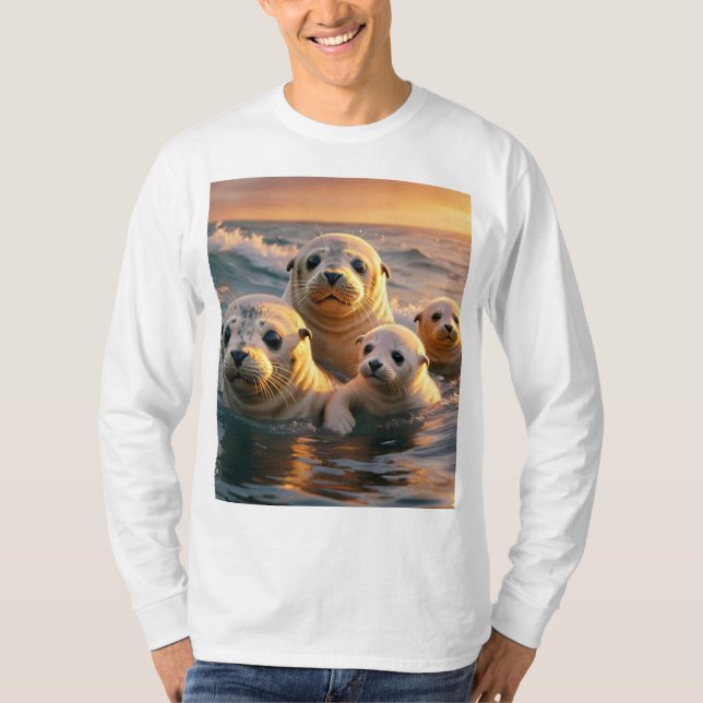 Serene Sunset Seals T-Shirt Design (Front)