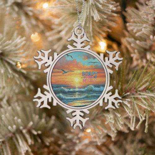 Serene Sunset Shores Captivating Snowflake Pewter Christmas Ornament