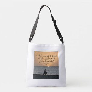 Serene sunset shoulder bag featuring Psalm 113:3
