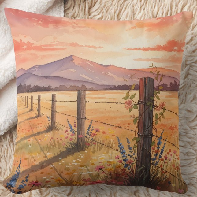 Serene Sunset Wildflower Field Throw Pillow (Creator Uploaded)