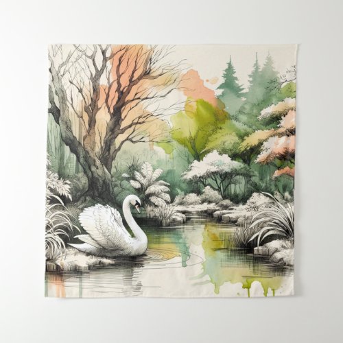 Serene Swan Lake Park Tapestry
