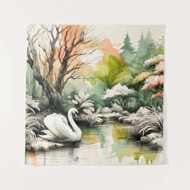 Serene Swan Lake Park Tapestry (Front)