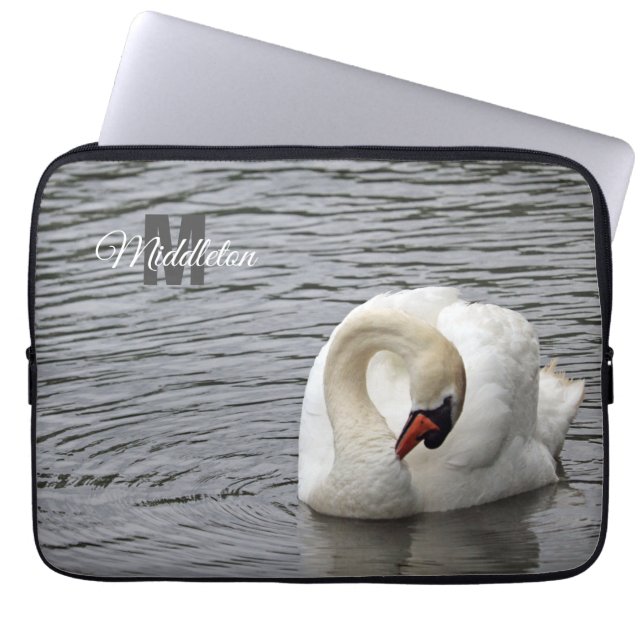 Serene Swan Photograph Monogram Laptop Sleeve (Front)