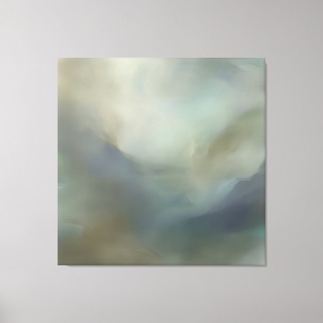 Serene Teal Blue Abstract Waves Ethereal Landscape Canvas Print (Front)