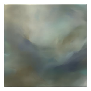 Serene Teal Blue Abstract Waves Ethereal Landscape Poster