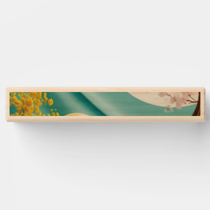 Serene Teal & Cherry Blossom – Elegant Nature Art Topple Tower