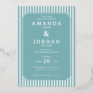 Serene Teal Geometric Wedding Invitation Foil Invitation