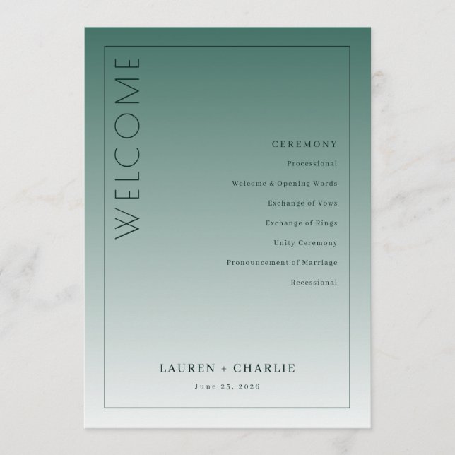 Serene Teal Mint Ceremony Schedule Program (Front)
