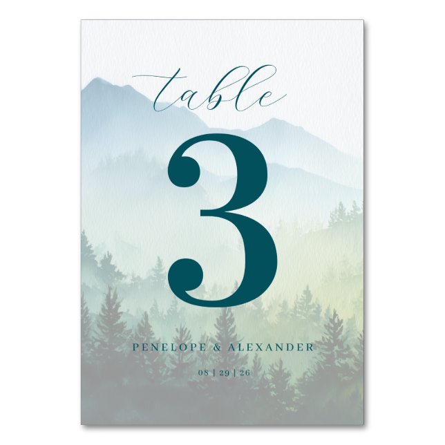 Serene Teal Nature Landscape Table Number (Front)