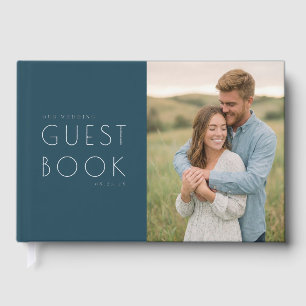 Serene Teal Romantic Photography Foil Guest Book