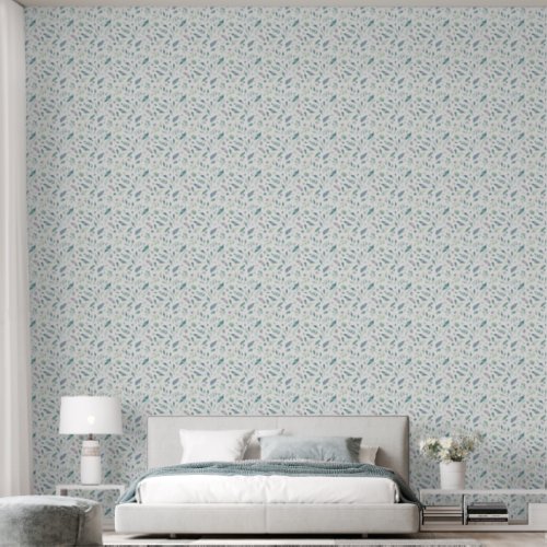 Serene Teal  Sage Leaves Wallpaper