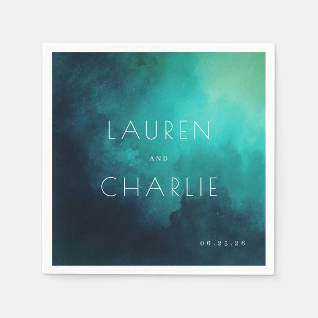 Serene Teal Watercolor Napkins (Front)