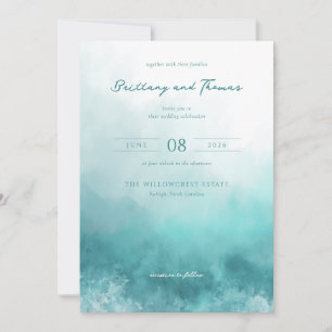 Serene Teal Watercolor Waves Invitation