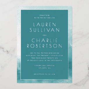 Serene Teal Watercolor Wedding Invitation Foil Invitation