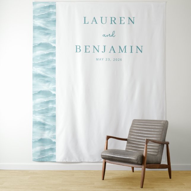 Serene Teal Wave Minimalist Tapestry (In Situ)