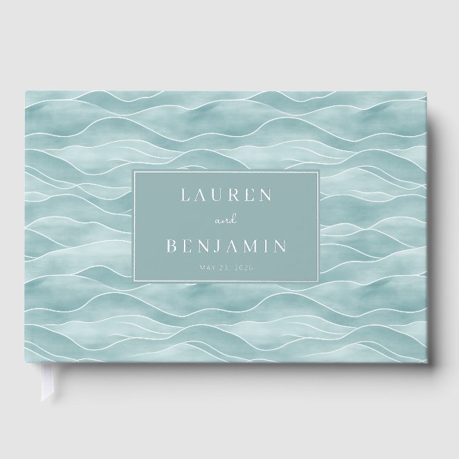 Serene Teal Wave Motions Foil Guest Book (Front)