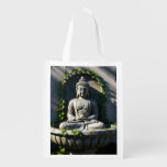 Serene Tranquil Buddha Fountain  Grocery Bag