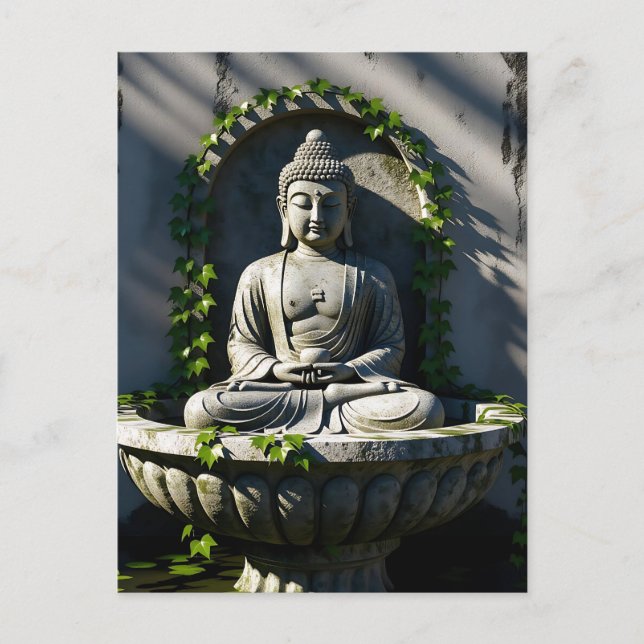 Serene Tranquil Buddha Fountain  Postcard (Front)