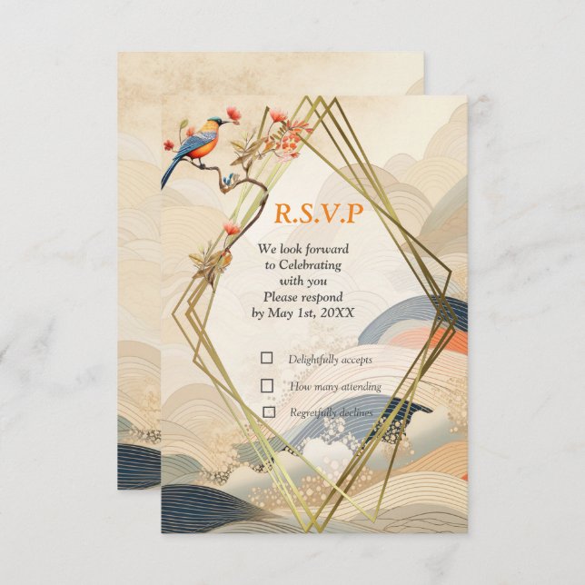 Serene Tranquility Ikebana Japanese theme RSVP Card (Front/Back)