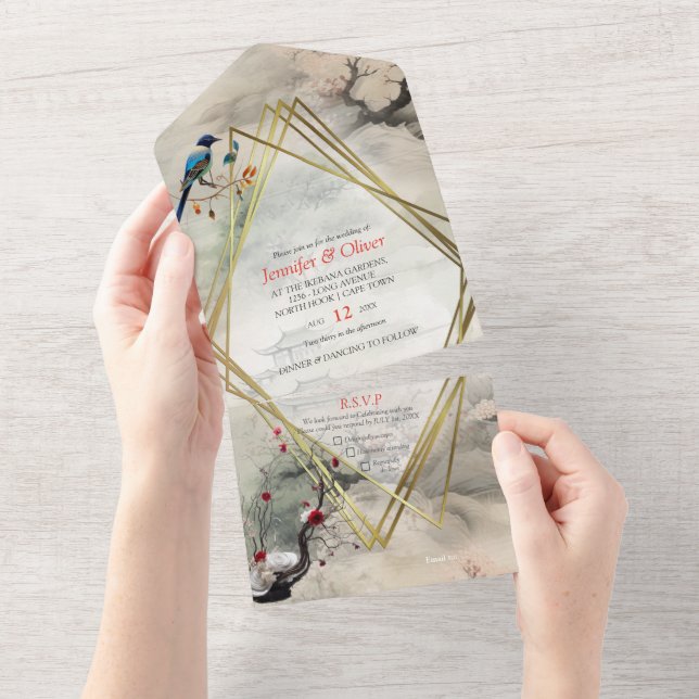 Serene Tranquility Japanese theme All In One Invitation (Tearaway)