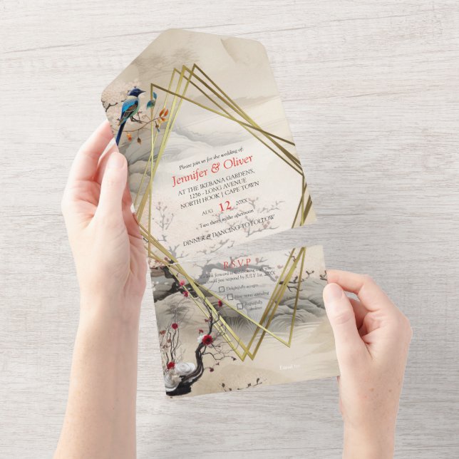 Serene Tranquility Japanese theme All In One Invitation (Tearaway)