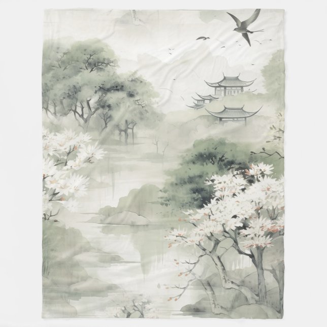 Serene Tranquility Japanese theme Fleece Blanket (Front)