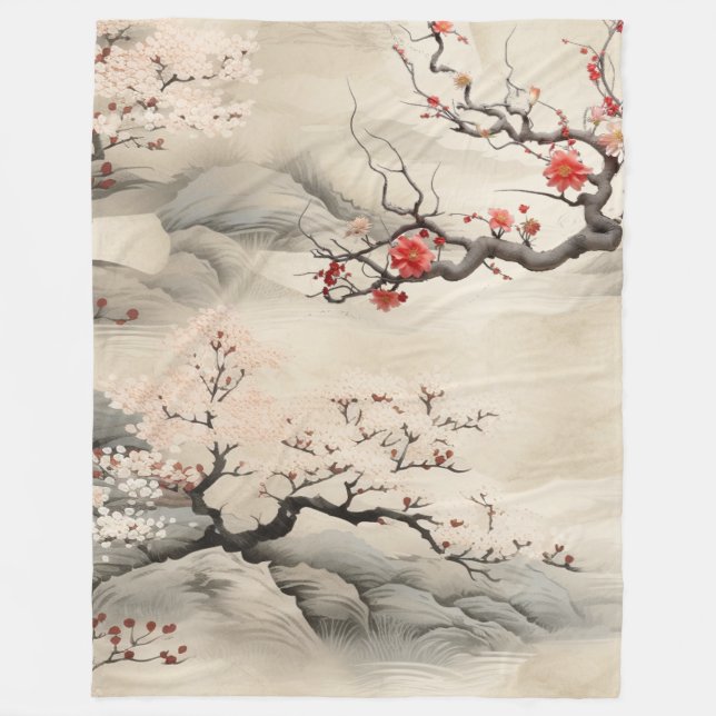 Serene Tranquility Japanese theme Fleece Blanket (Front)