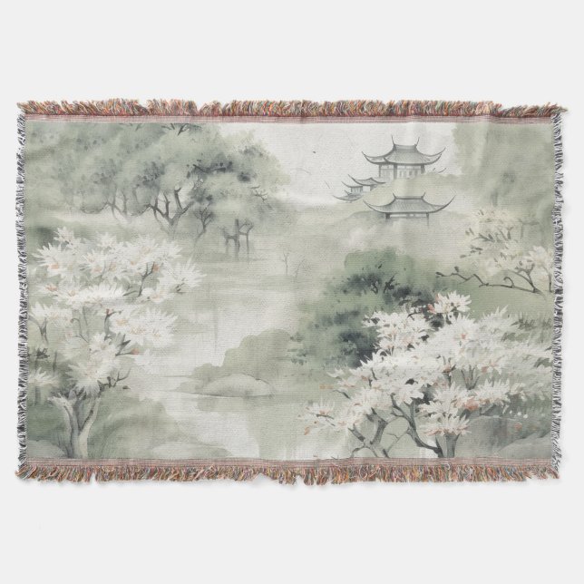 Serene Tranquility Japanese theme Throw Blanket (Front)